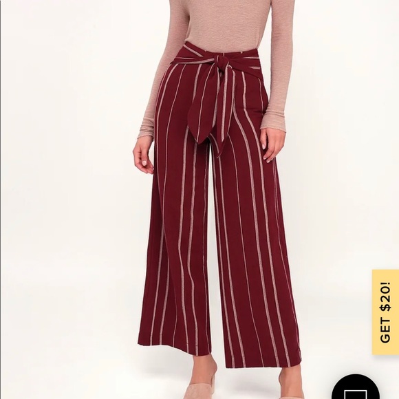 Red striped waist-tie palazzo pants - Picture 2 of 7